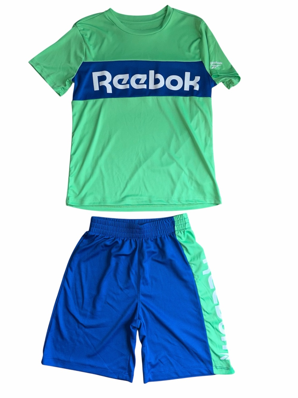 Reebok 2 Piece Athletic Set T-shirt and Shorts Boys Size 12 Blue & Green